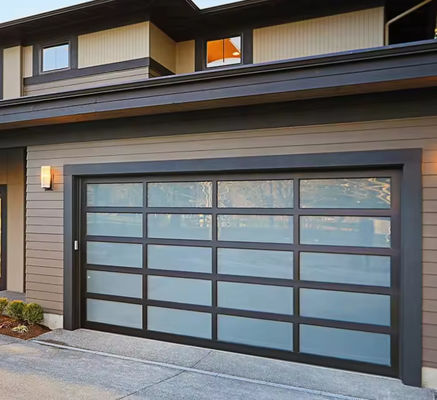 Afdelings aluminium garagedeur met dubbele beglazing 9x8 9x7 16x7 Moderne afdelings overhead Full View Aluminium gehard