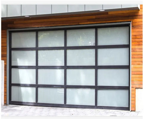 Moderne aluminium legering Roll Up Frosted Glass Waterdichtheid Klasse 3 Transparante sectioneel garagedeur op maat
