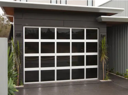 Automatische sectie op maat gemaakte aluminium frameloze aluminiumlegering glazen hoge veiligheid waterdichtheid klasse 3 transparante garagedeur glazen sectie garagedeur
