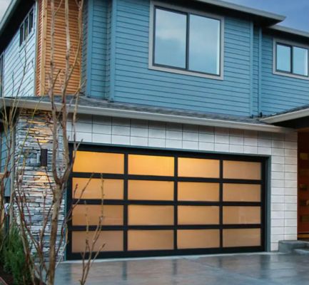 Modern Design Stijl Waterdichtheid Automatisch Zwart Aluminium Mat Transparant Glas Sektionale Garagedeur met Sektionale Ontwerp