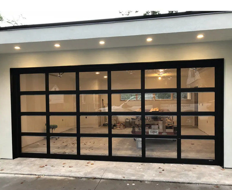 Moderne aluminium legering Roll Up Frosted Glass Waterdichtheid Klasse 3 Transparante sectioneel garagedeur op maat