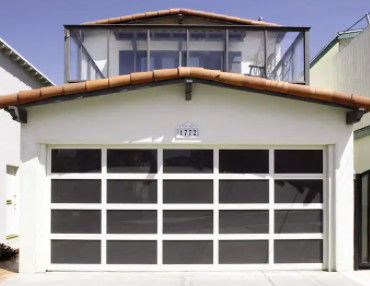 Moderne ontwerp stijl Waterdichtheid Klasse 3 Transparante glazen doorsnede Garagedeur met poedercoating